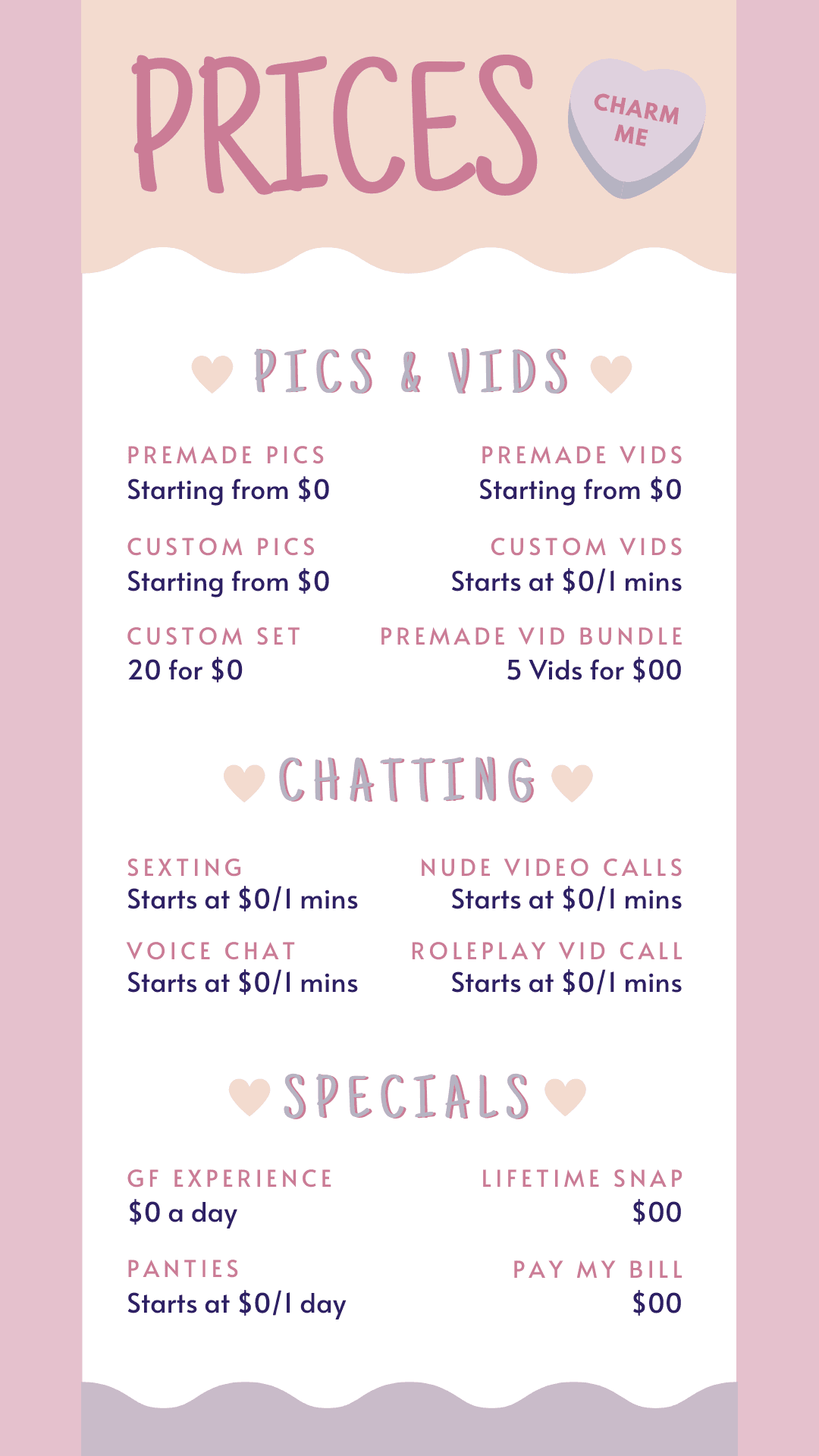 Candy Heart tipping menu template