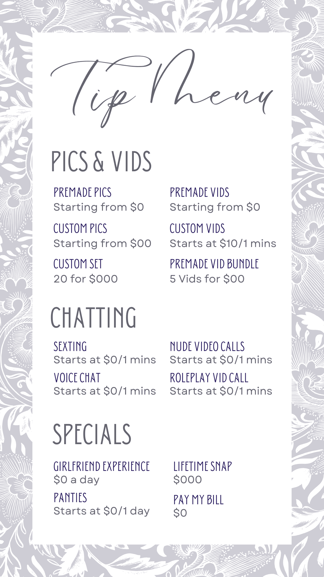 Paisley tipping menu template