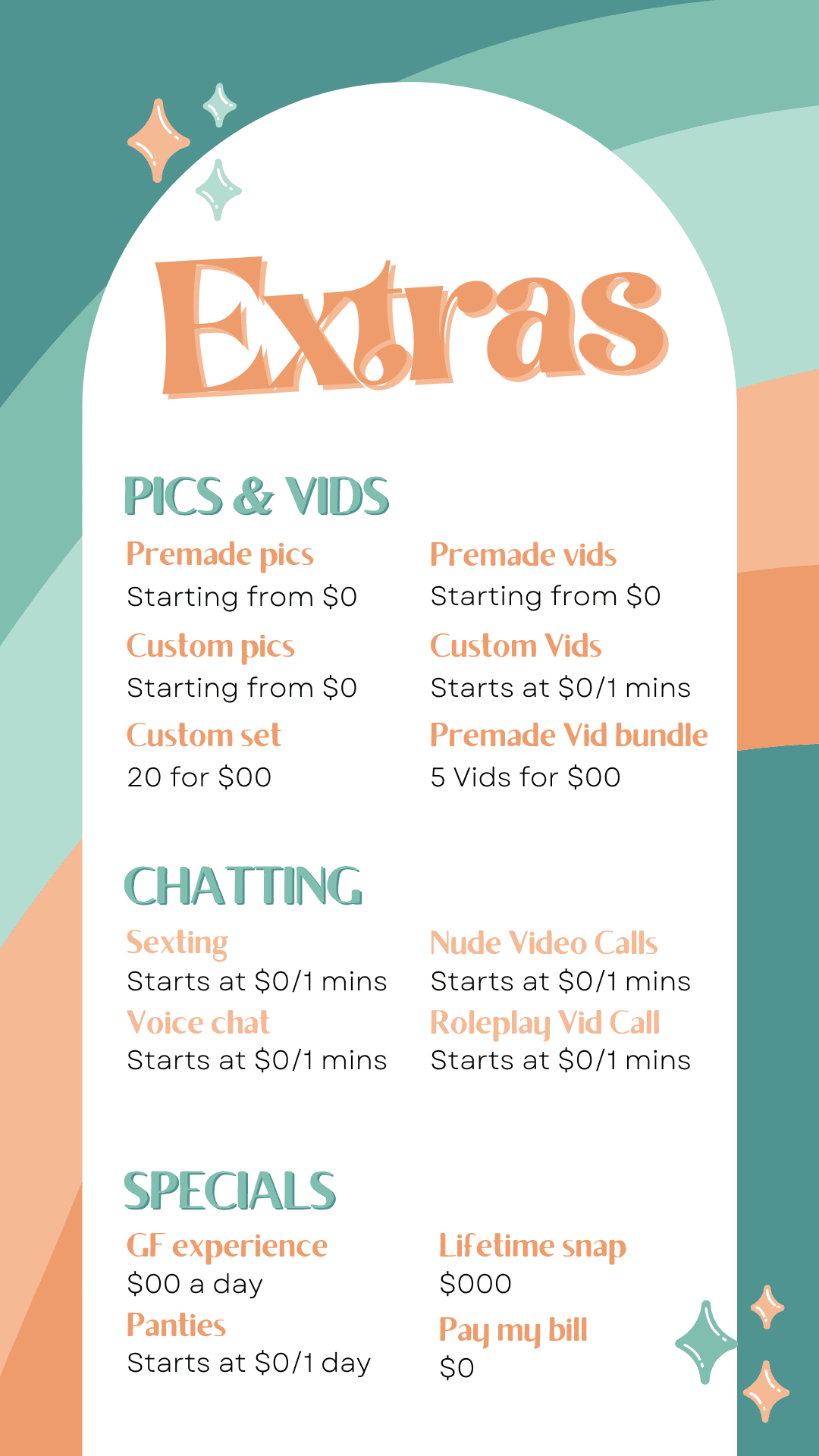 Rainbow tipping menu template